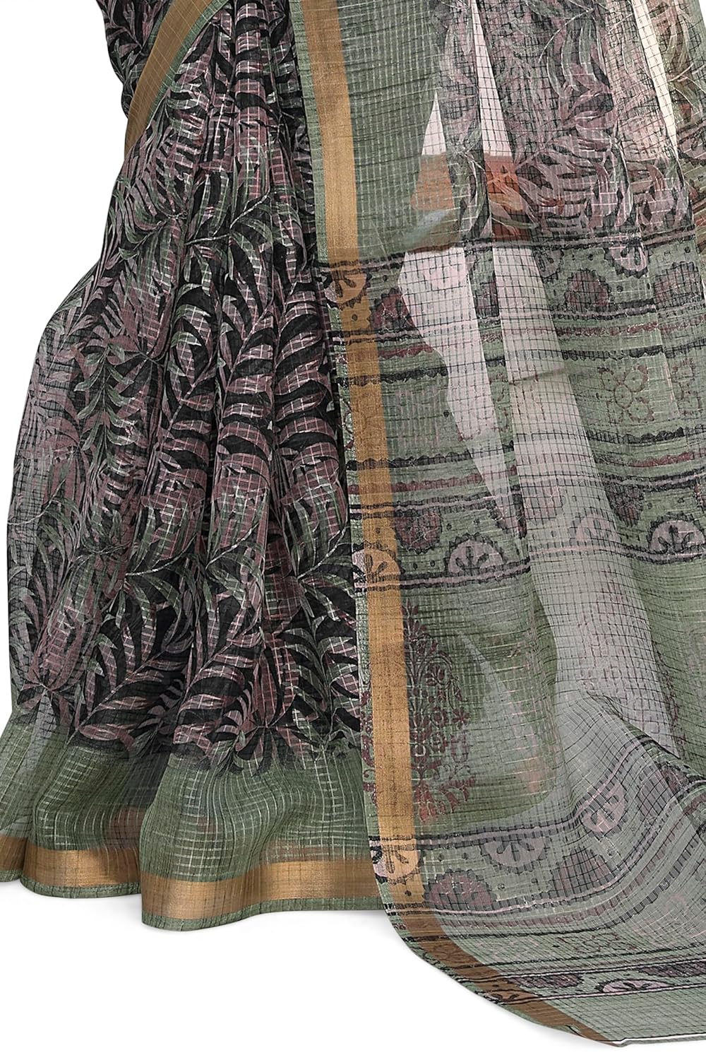 KotaDoriaPolyester Mix Leaf Floral Printed Saree