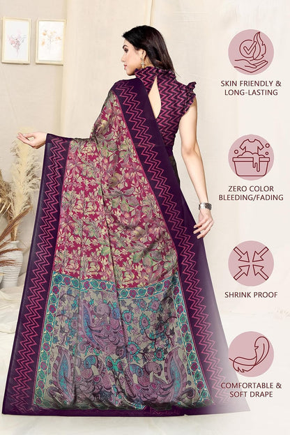 Chiffon Printed Women Saree with Blouse Piece