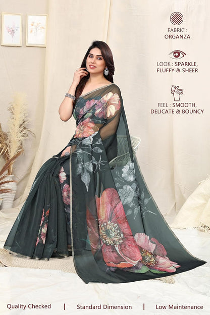 Printed Women's Organza Saree Design with Blouse Piece