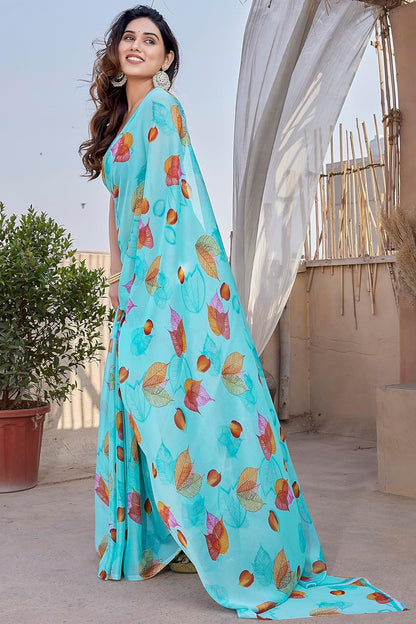 FASHION  Floral Printed Saree with Blouse Piece