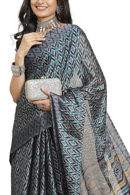 Women's Stylish Chiffon  Print Saree with Blouse Piece
