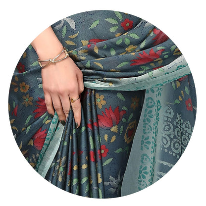 Women's Stylish Chiffon  Print Saree with Blouse Piece