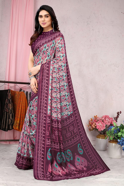 Chiffon Printed Women Saree with Blouse Piece