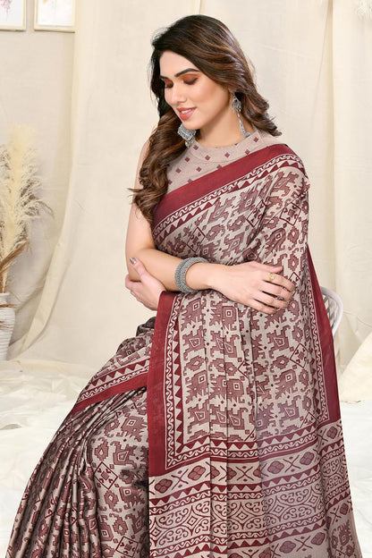 Chiffon Printed Women Saree with Blouse Piece