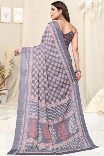 Women's Chiffon Block Printed Saree with Blouse Piece