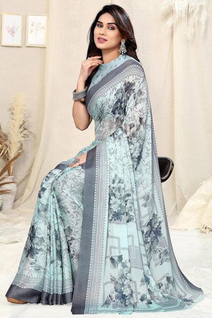 Chiffon Printed Women Saree with Blouse Piece