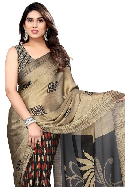 FASHION Women's  Floral Printed Saree with Blouse Piece