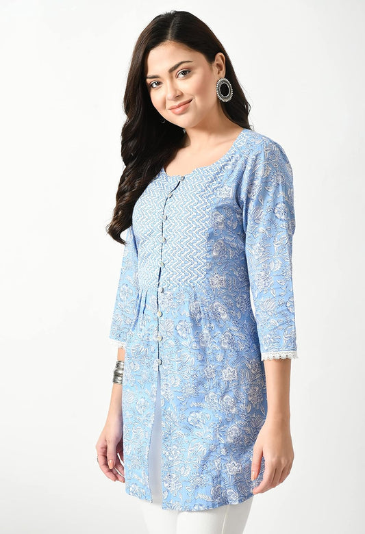 Meesan Women's Casual Ethnic 3/4 Sleeve Printed Tunic
