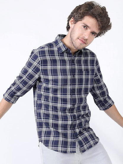 KETCH Men's Polyester Slim Fit Checked Full Sleeve Shirt