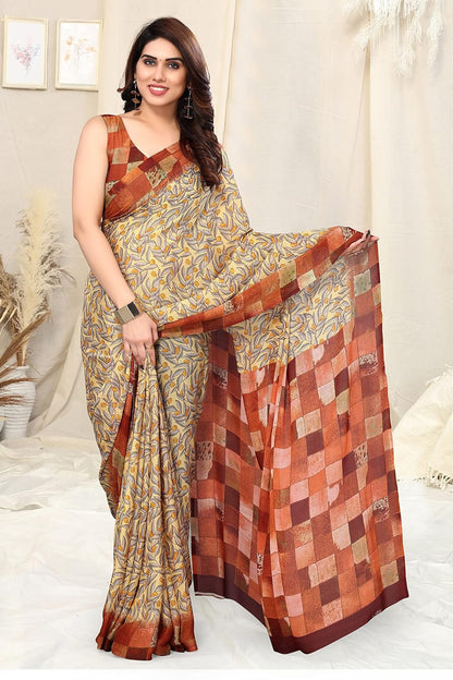 Women's Stylish Chiffon  Print Saree with Blouse Piece