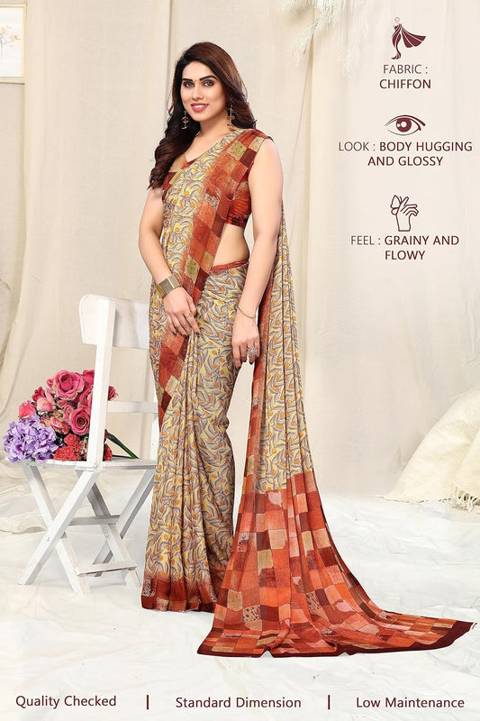 Women's Stylish Chiffon  Print Saree with Blouse Piece
