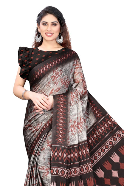 Women's Stylish Chiffon  Print Saree with Blouse Piece