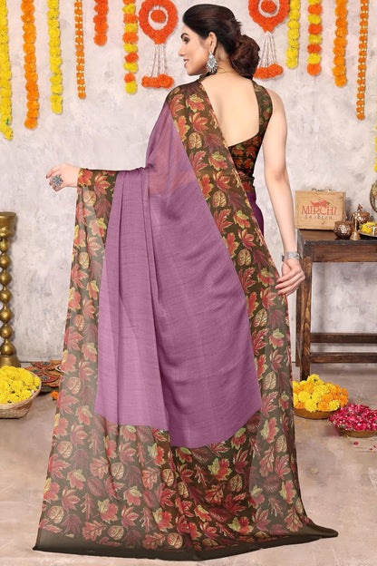 Chiffon Printed Women Saree with Blouse Piece