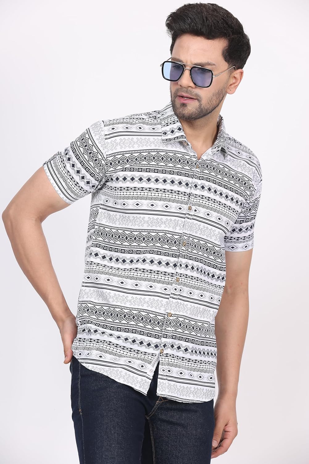CVC Men's Regular Fit Half Sleeve Printed Shirt