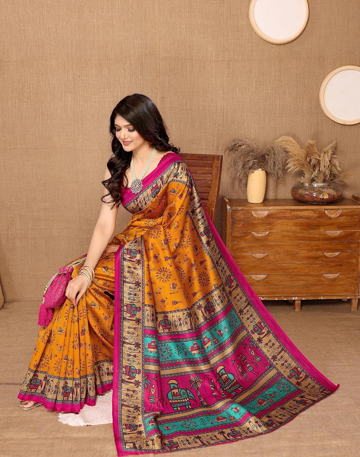 Women's Woven Saree with Matching Unstitched Blouse