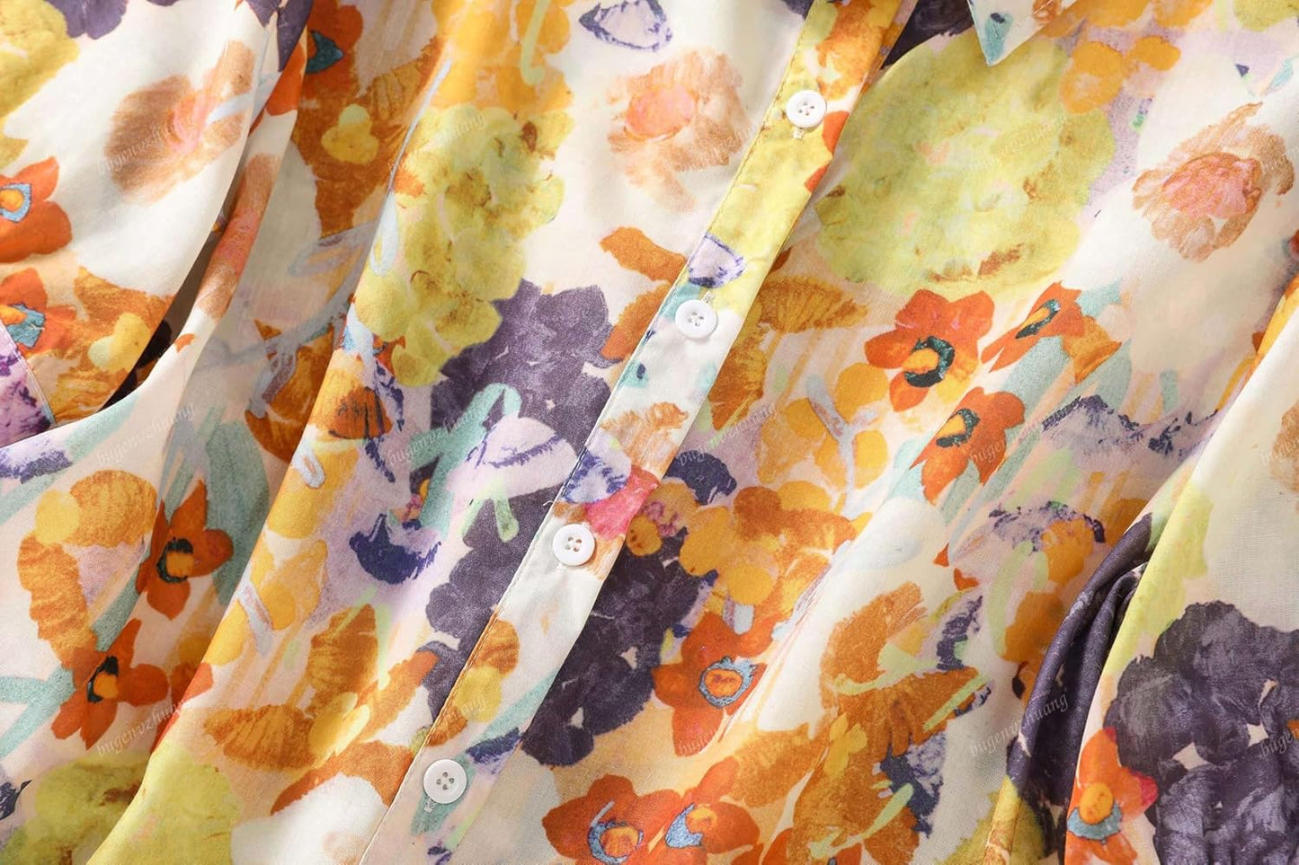 Gufrina Women Mustard Multicolor Floral Print Button