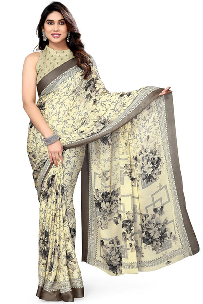 Chiffon Printed Women Saree with Blouse Piece