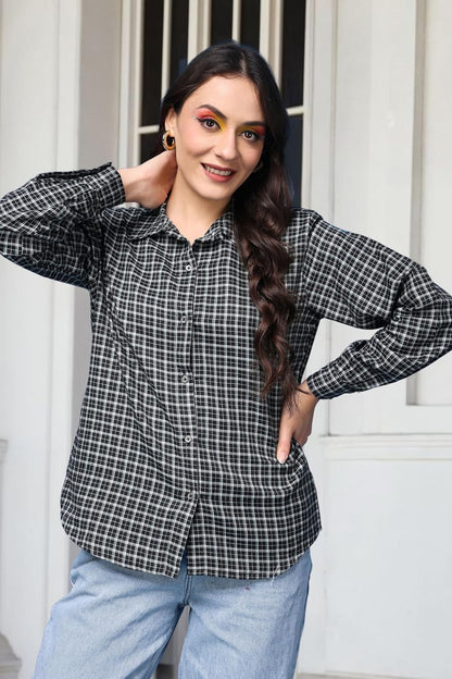POPWINGS Casual Checks Print Shirt for Women