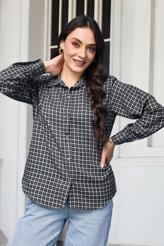 POPWINGS Casual Checks Print Shirt for Women