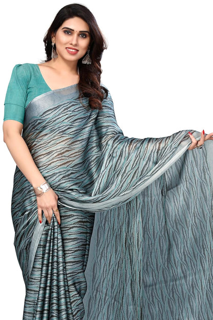 Women's Chiffon Block Printed Saree with Blouse Piece