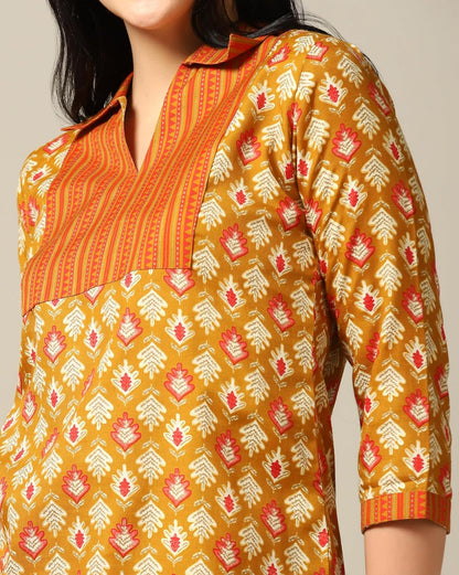 Women's Cotton Blend Printed Straight Kurta with Pant