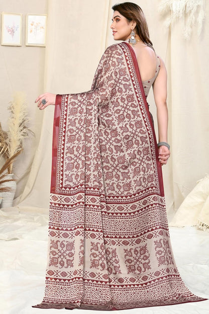 Chiffon Printed Women Saree with Blouse Piece
