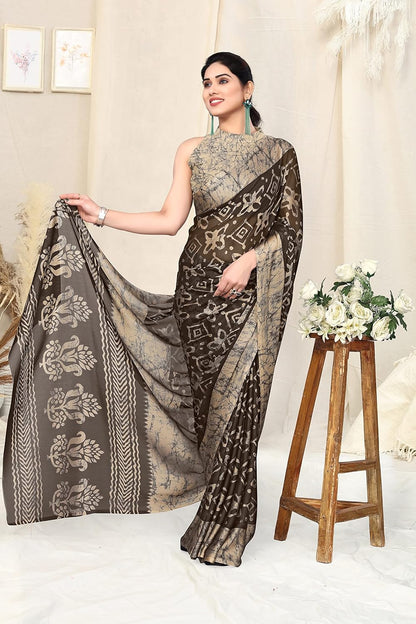 Women's Chiffon Printed Saree with BlousePiece