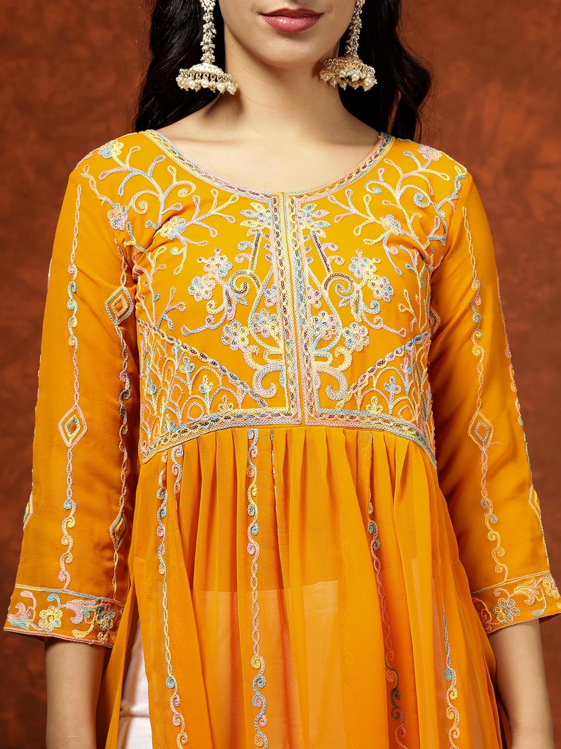 EthnicJunction Women's Georgette Embroidered