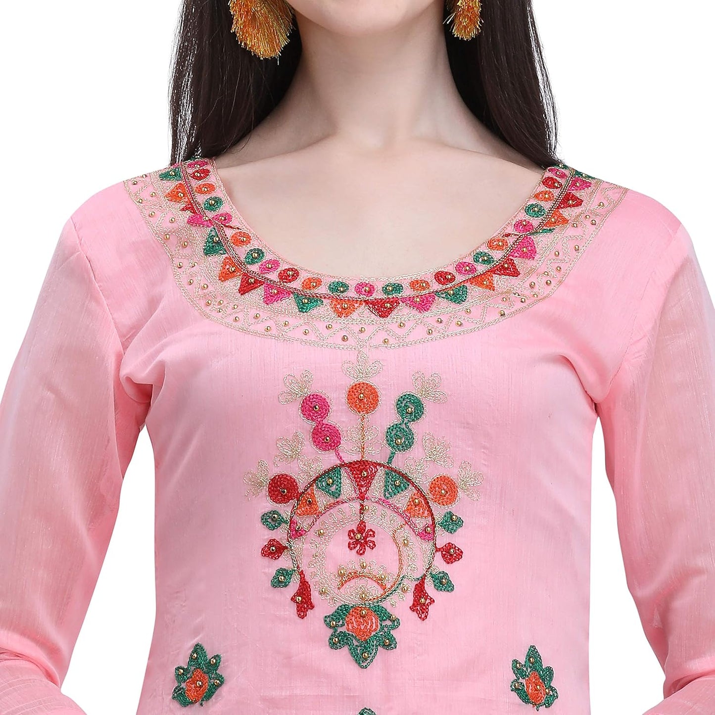EthnicJunction Women's Chanderi Cotton Embroidered