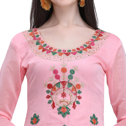 EthnicJunction Women's Chanderi Cotton Embroidered