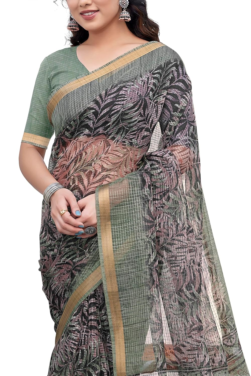 KotaDoriaPolyester Mix Leaf Floral Printed Saree