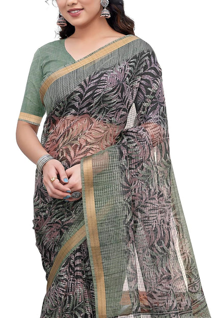 KotaDoriaPolyester Mix Leaf Floral Printed Saree