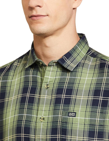 The Indian Garage Co Men's Cotton Slim Fit Checkered