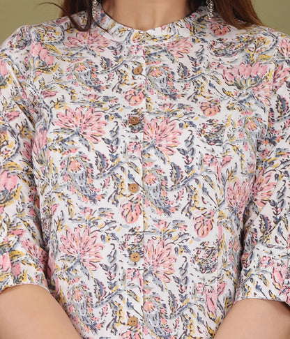 Gudwear Stylish Printed Button Down Style Shirt Top for Women