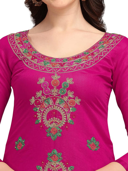EthnicJunction Women's Chanderi Cotton Embroidered