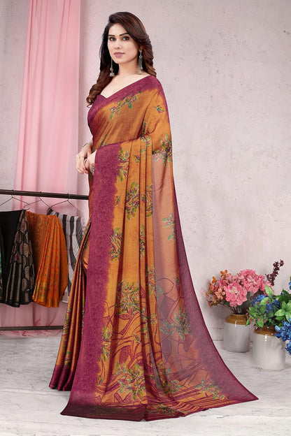 Women's Stylish Chiffon  Print Saree with Blouse Piece