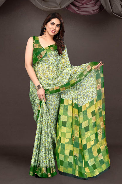 Women's Stylish Chiffon  Print Saree with Blouse Piece