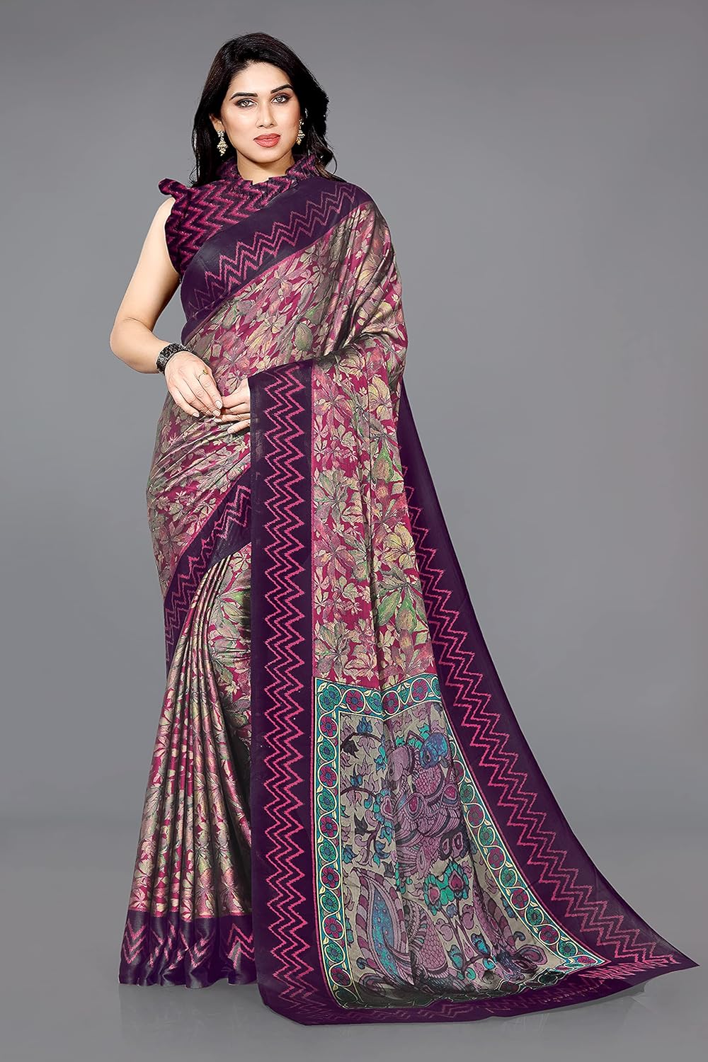 Chiffon Printed Women Saree with Blouse Piece