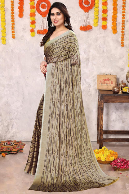 Women's Chiffon Block Printed Saree with Blouse Piece