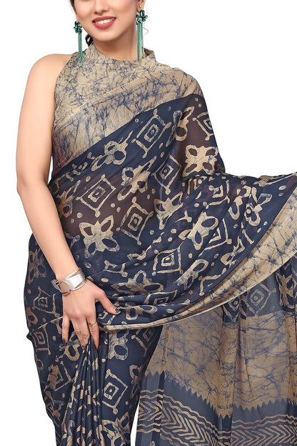 Women's Chiffon Printed Saree with BlousePiece