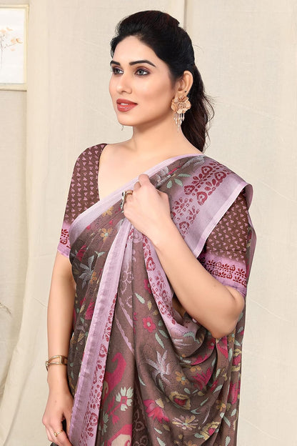 Women's Stylish Chiffon  Print Saree with Blouse Piece