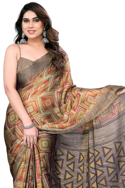 Women's Chiffon Printed Saree with BlousePiece