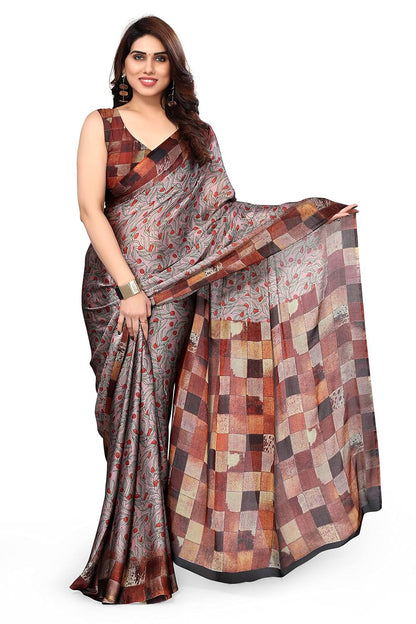 Women's Stylish Chiffon  Print Saree with Blouse Piece