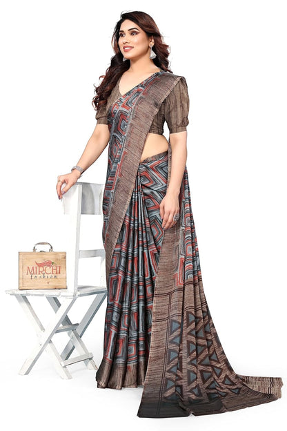 Women's Chiffon Printed Saree with BlousePiece