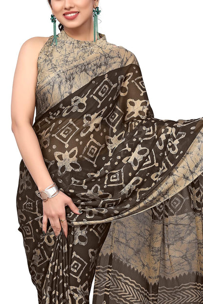 Women's Chiffon Printed Saree with BlousePiece