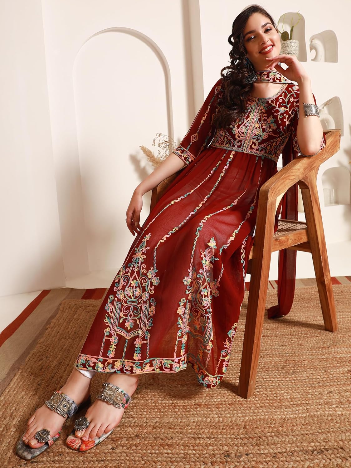 EthnicJunction Women's Georgette Embroidered