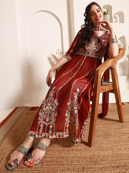 EthnicJunction Women's Georgette Embroidered