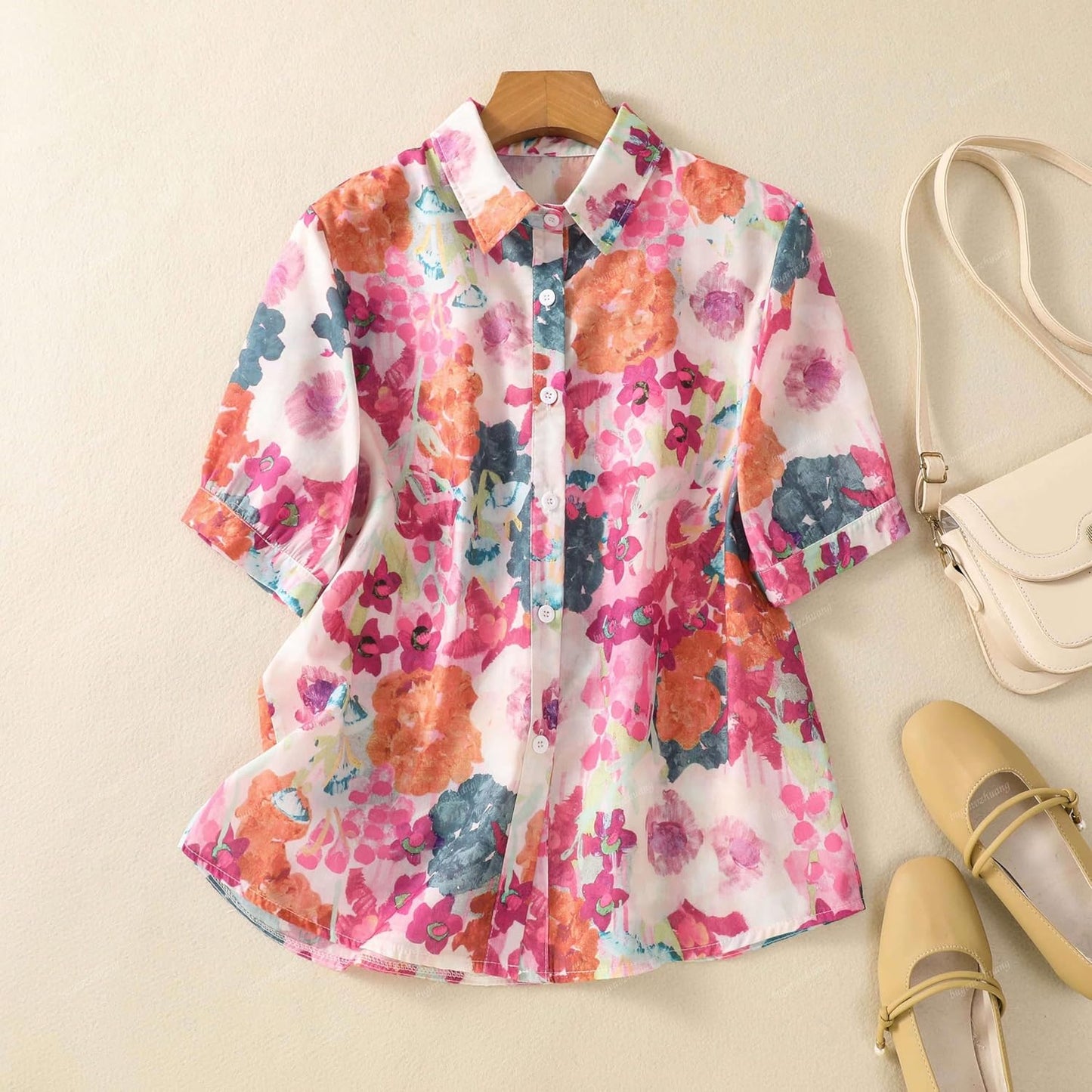 Gufrina Women Mustard Multicolor Floral Print Button