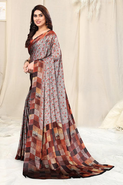Women's Stylish Chiffon  Print Saree with Blouse Piece