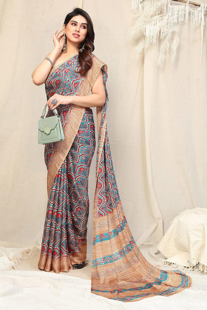 Chiffon Printed Women Saree with Blouse Piece